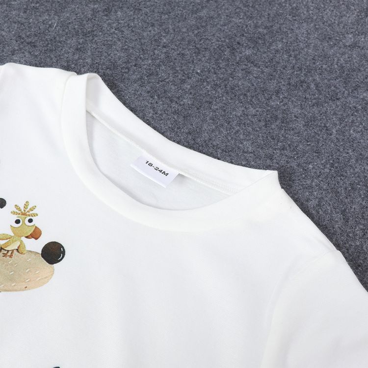 2pcs Toddler Boy Playful Animal Print Tee and Pocket Design Cargo Shorts Set White