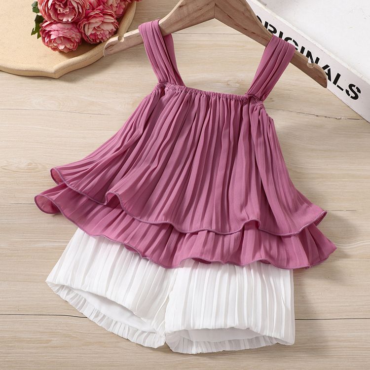 2pcs Toddler Girl Elegant Pleated Camisole and Shorts Set Roseo