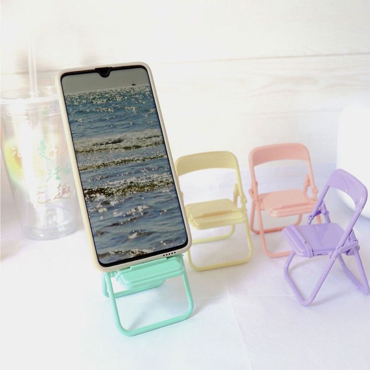 Small Stool Folding Mobile Phone Stand Creative Chair Multifunction Desktop Mobile Phone Holder Pink