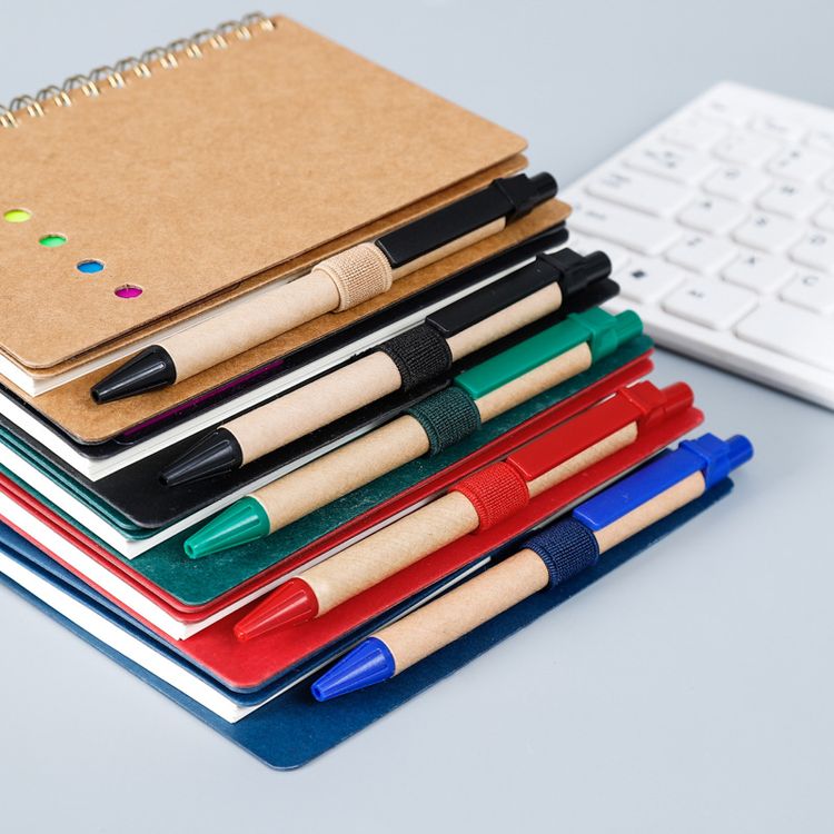 Spiral Notebook with Pen & Kraft Cover Simple Wirebound Journal Notepad Office School Supply Stationery Red