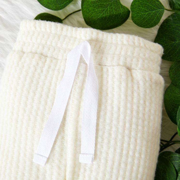 2pcs Solid Waffle Long-sleeve Baby Set White