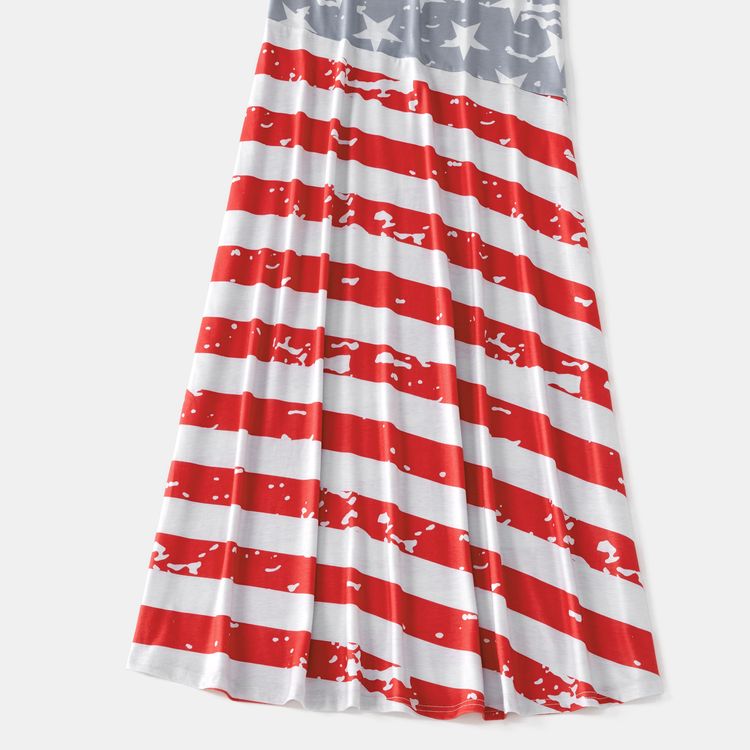 Independence Day Flag Print Family Matching Sets(Tank Dresses for Mom and Girl ; Short Sleeve T-shirts for Dad and Boy) Dark blue/White/Red