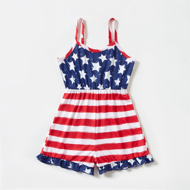 Independence Day Stripe and Star Matching Sling Shorts Rompers Dark blue/White/Red