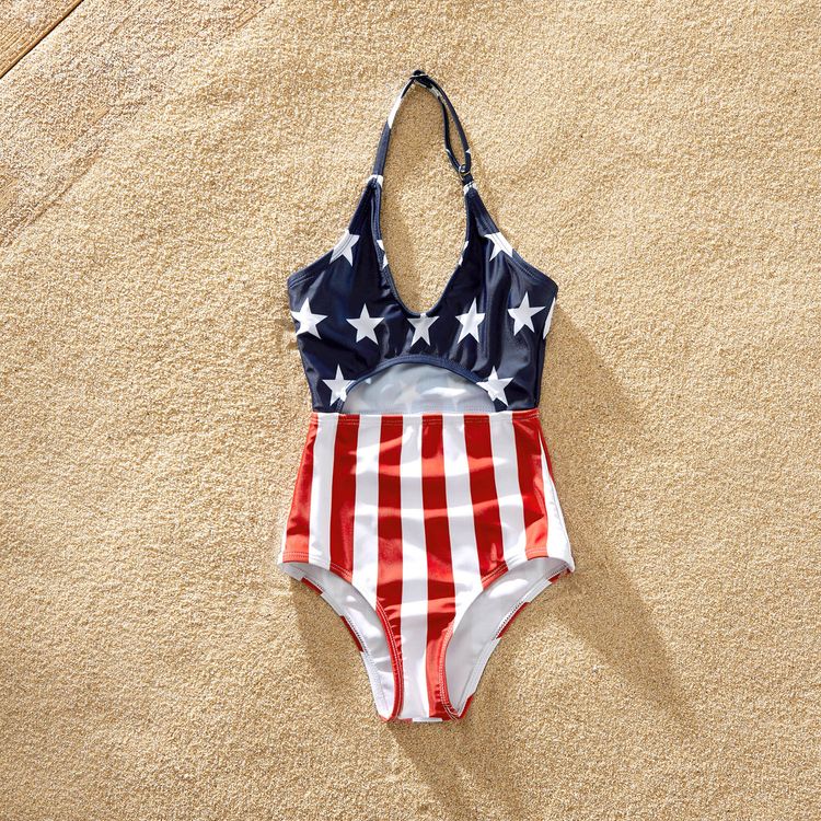 Red Stripe Stars Flag One-piece Family Matching Swimsuits Multi-color