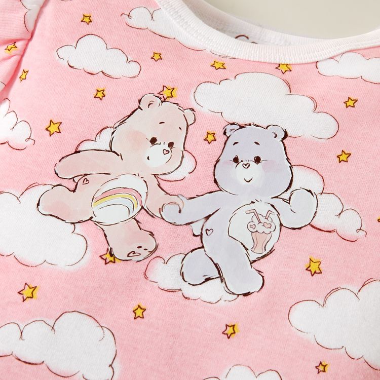 Care Bears Baby Girl 100% Cotton Floral and Cloud Romper/One Piece Light Pink