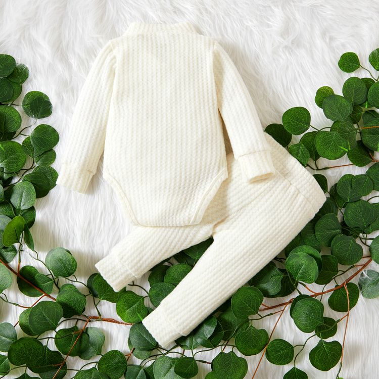 2pcs Solid Waffle Long-sleeve Baby Set White