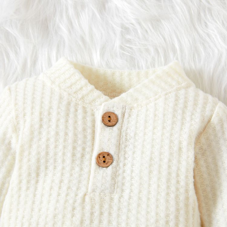 2pcs Solid Waffle Long-sleeve Baby Set White