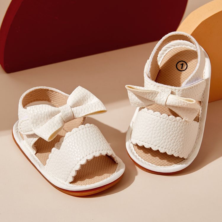 Baby / Toddler Solid Bowknot Velcro Closure Sandals White