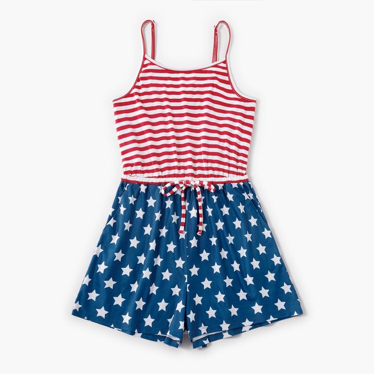 Independence Day Stripe and Stars Matching Shorts Rompers Red/White