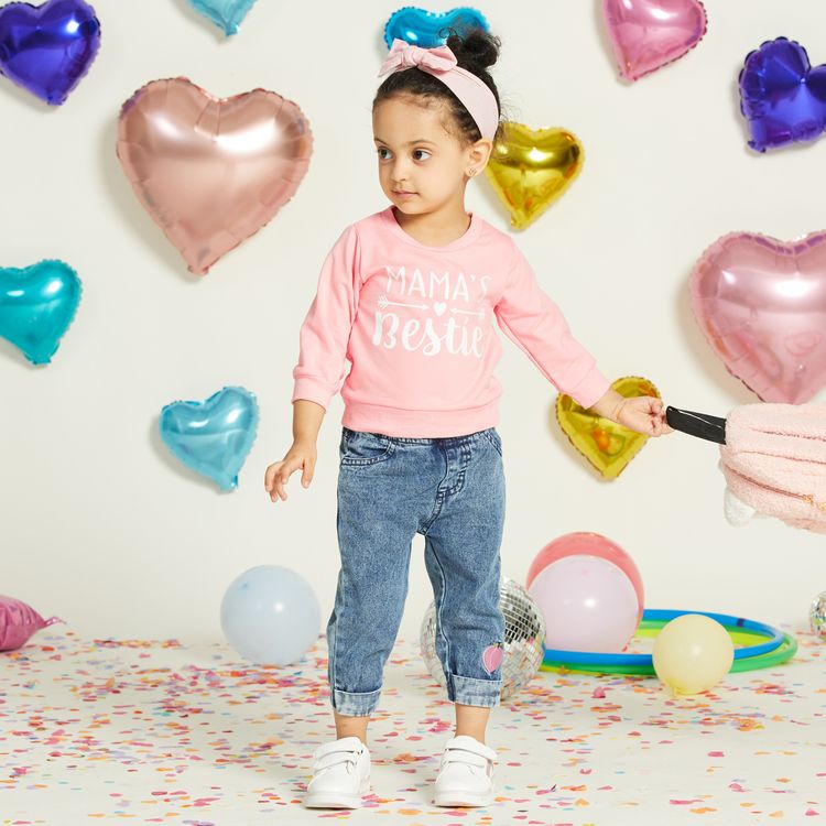 Letter Print Long-sleeve Pink Baby Pullover Top Pink