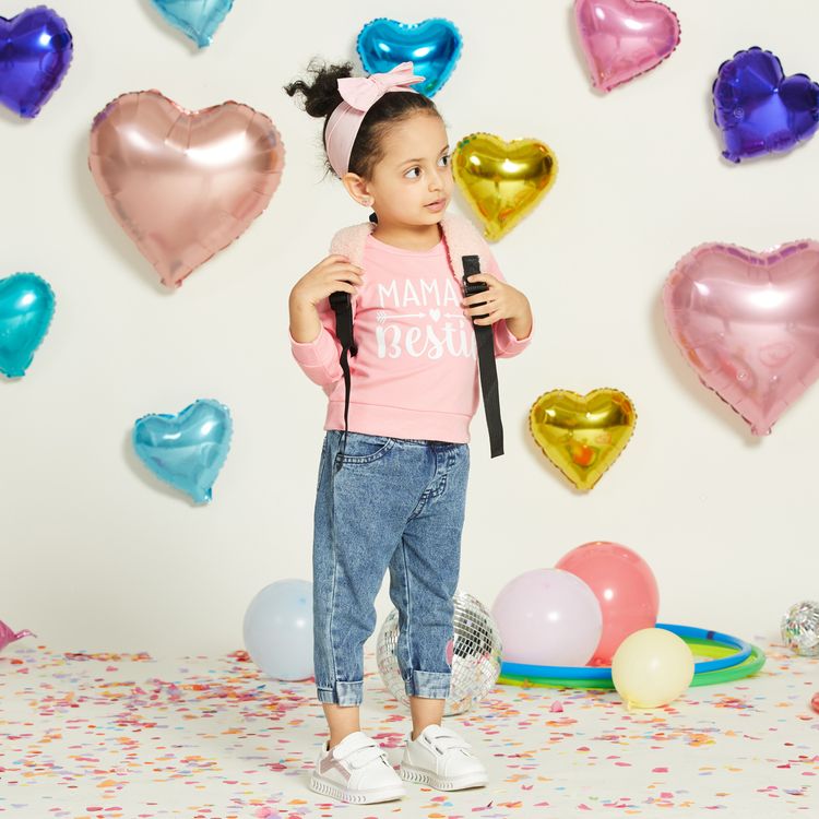 Letter Print Long-sleeve Pink Baby Pullover Top Pink
