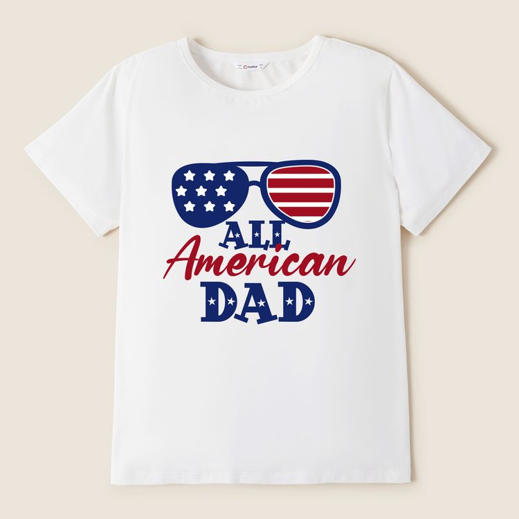 Mosaic Stars and Stripe Glasses 4th of July Family Matching Cotton Tees White