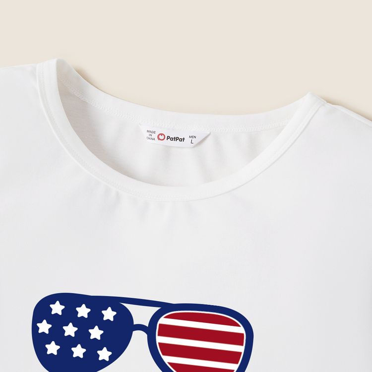 Mosaic Stars and Stripe Glasses 4th of July Family Matching Cotton Tees White