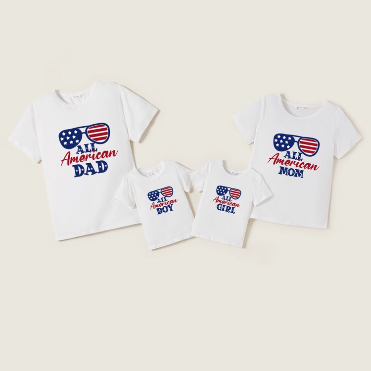 Mosaic Stars and Stripe Glasses 4th of July Family Matching Cotton Tees White