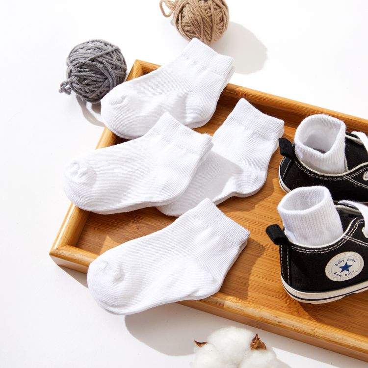 5-pairs Baby / Toddler / Kid Solid Socks White