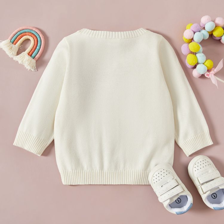 Baby Girl Rainbow Pattern Pom Poms White Long-sleeve Knitted Sweater Multi-color