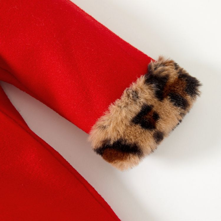 Baby Red Long-sleeve Button Down Leopard Hooded Wool Blend Coat Red