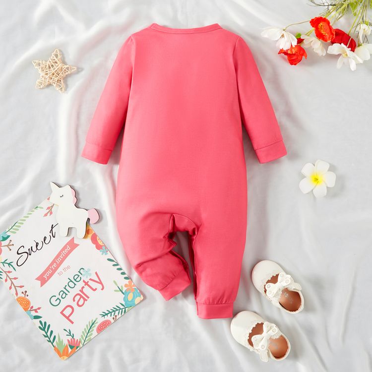 Baby Girl Cartoon Animal Print Long-sleeve Jumpsuit Hot Pink