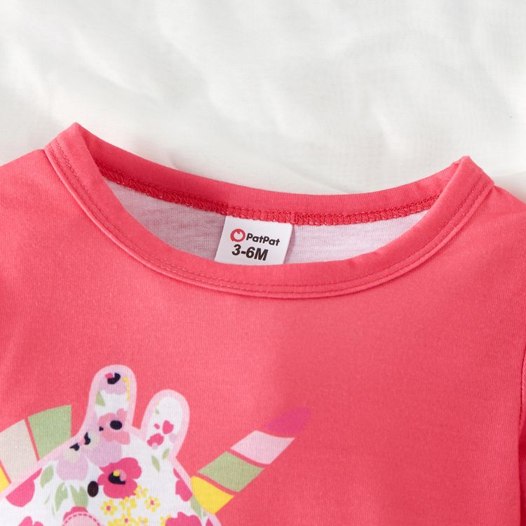 Baby Girl Cartoon Animal Print Long-sleeve Jumpsuit Hot Pink