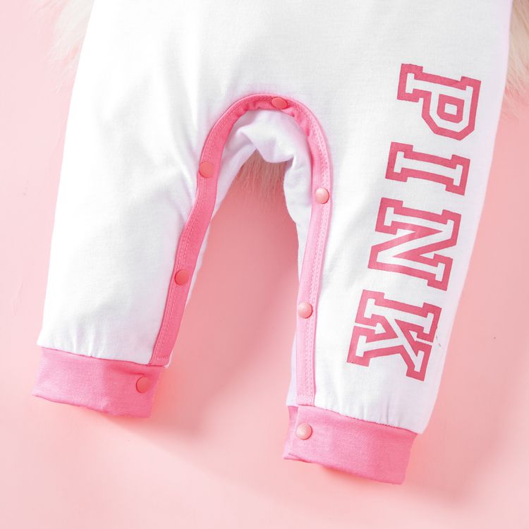 2pcs Baby Girl Letter Print Color Block Long-sleeve Jumpsuit Set White