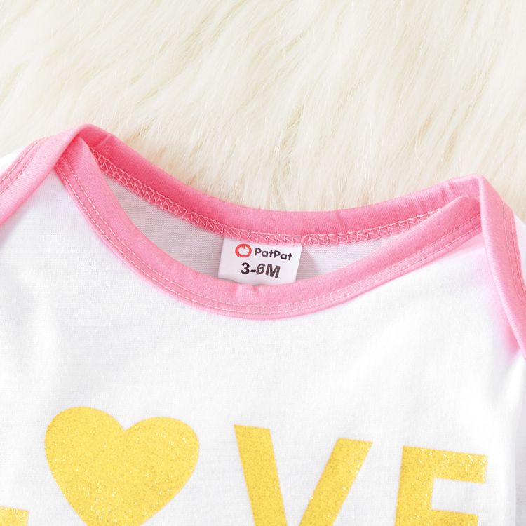 2pcs Baby Girl Letter Print Color Block Long-sleeve Jumpsuit Set White