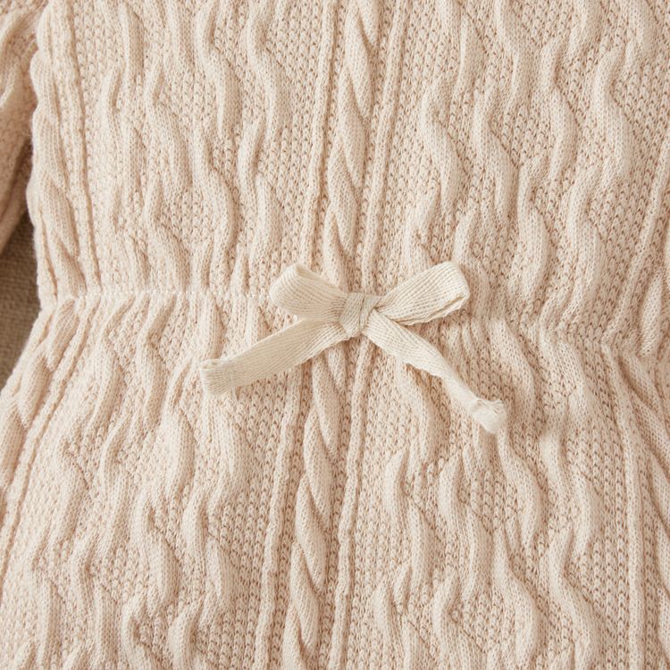 Baby Girl Solid Cable Knit Long-sleeve Snap-up Jumpsuit Beige