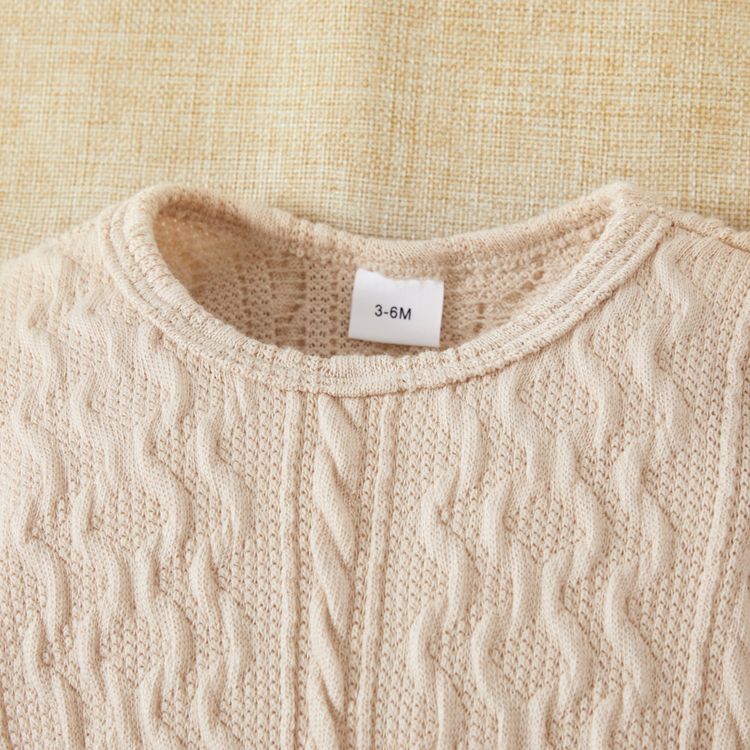Baby Girl Solid Cable Knit Long-sleeve Snap-up Jumpsuit Beige