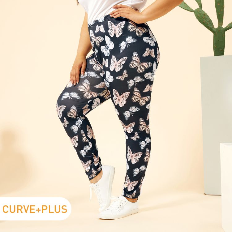 Size Casual Butterfly Print Leggings 