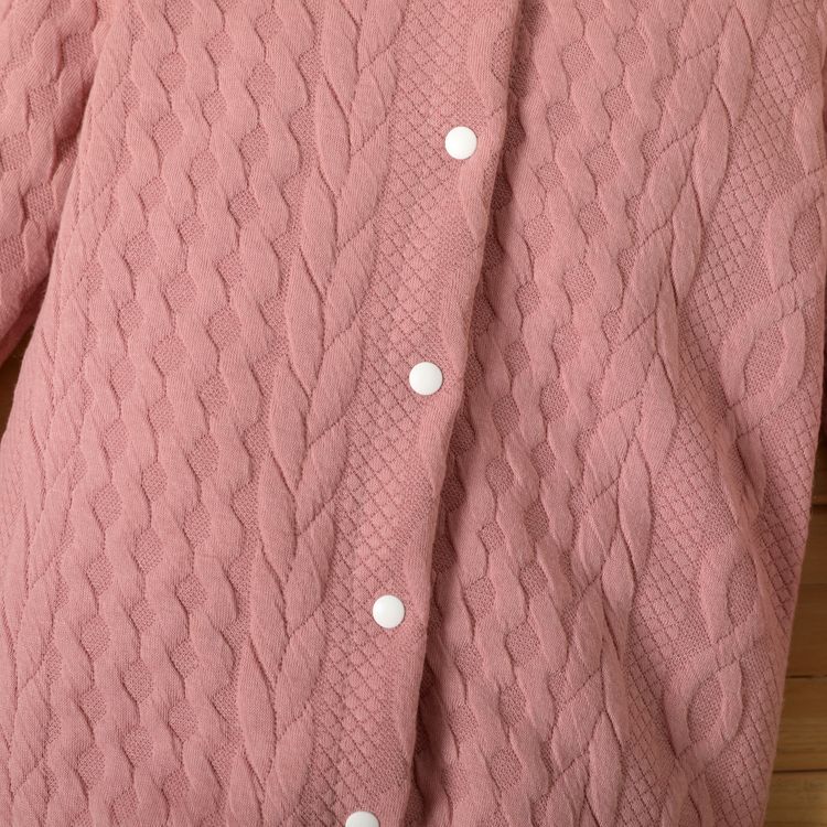 Solid Knitted Hooded Long-sleeve Pink Baby Jumpsuit Pink