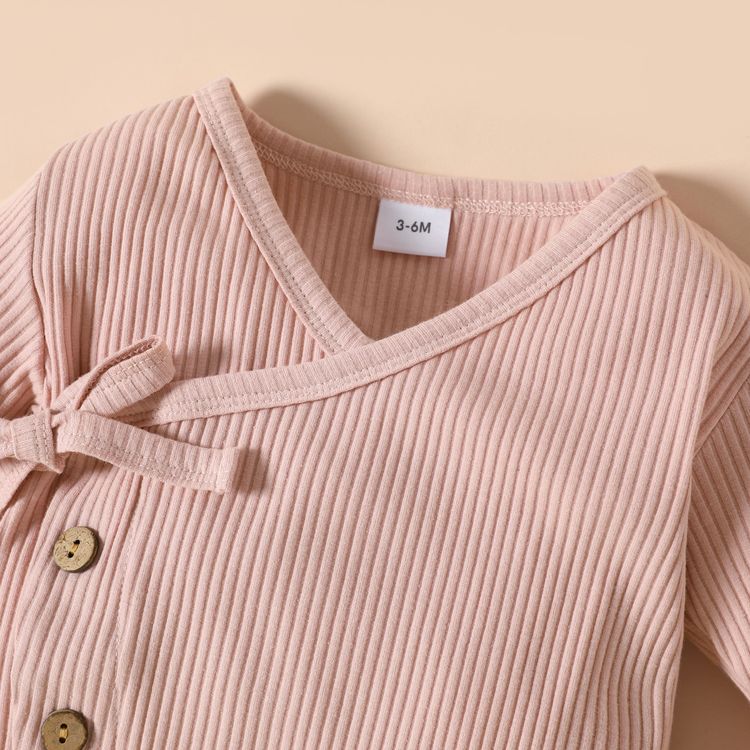 2pcs Baby Cotton Ribbed Solid Long-sleeve Footed Jumpsuit Set Light Pink