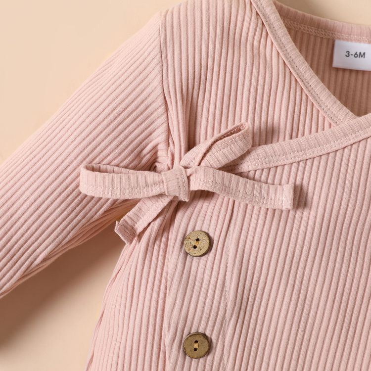2pcs Baby Cotton Ribbed Solid Long-sleeve Footed Jumpsuit Set Light Pink