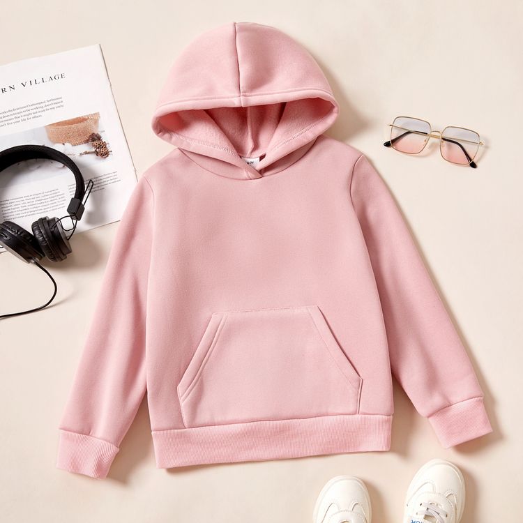 Kid Boy/Kid Girl Fleece Lined Solid Pocket Design Hoodie Sweatshirt Pink