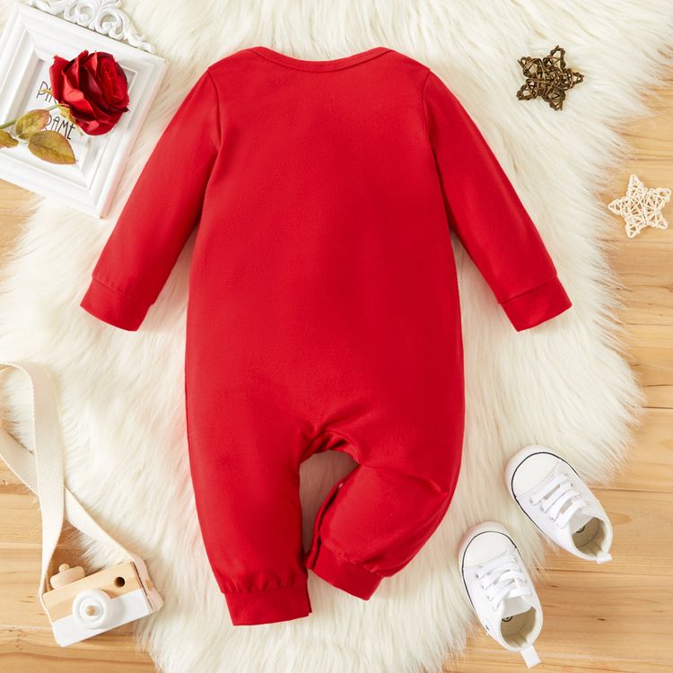 New Year Letter and Number Print Red Baby/Girl Long-sleeve Jumpsuit Red