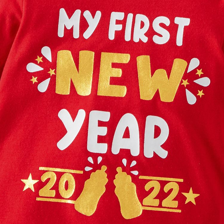 New Year Letter and Number Print Red Baby/Girl Long-sleeve Jumpsuit Red
