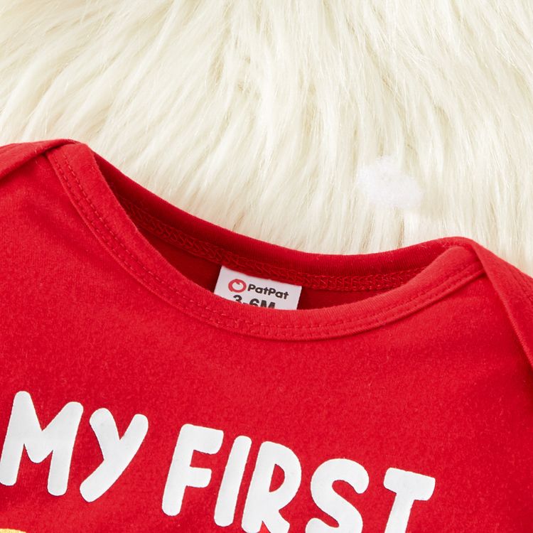 New Year Letter and Number Print Red Baby/Girl Long-sleeve Jumpsuit Red