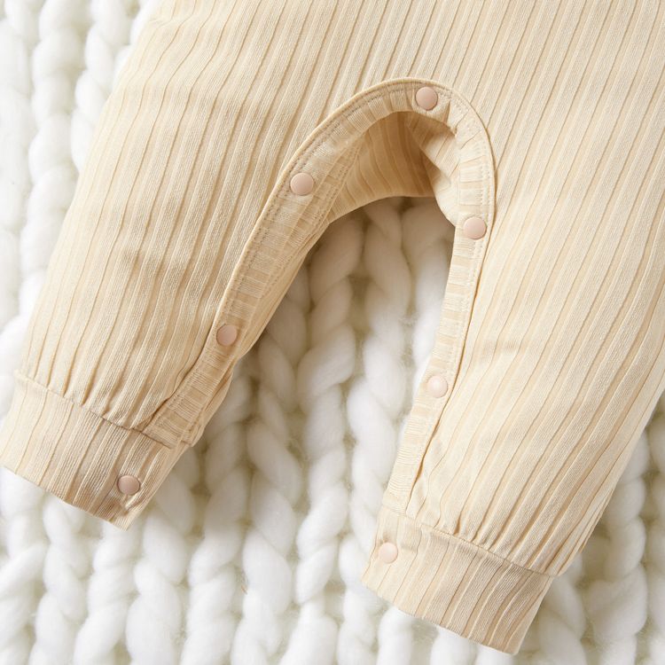 Baby Boy Solid Ribbed Long-sleeve Jumpsuit with Pocket Apricot