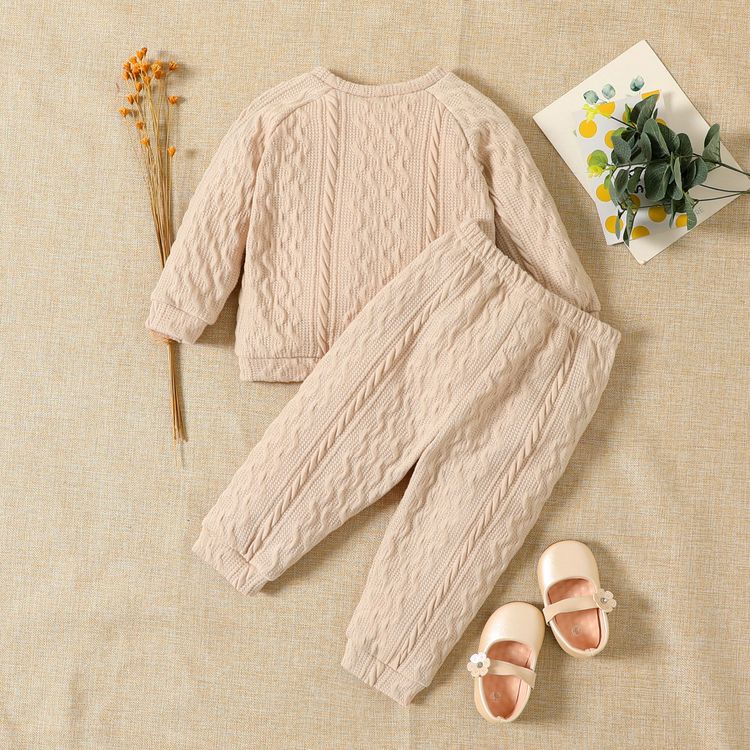 Baby Boy/Girl Solid Long-sleeve Top and Trousers Set Beige