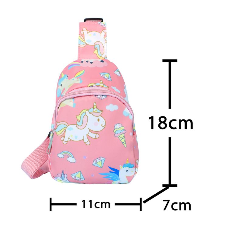 kids Unicorn Dinosaur Pattern Chest Bag Sling Bag Pink