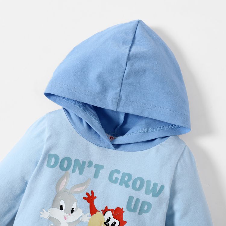 Looney Tunes Baby Boy/Girl Cotton Hooded Graphic and Allover Bodysuit Light Blue
