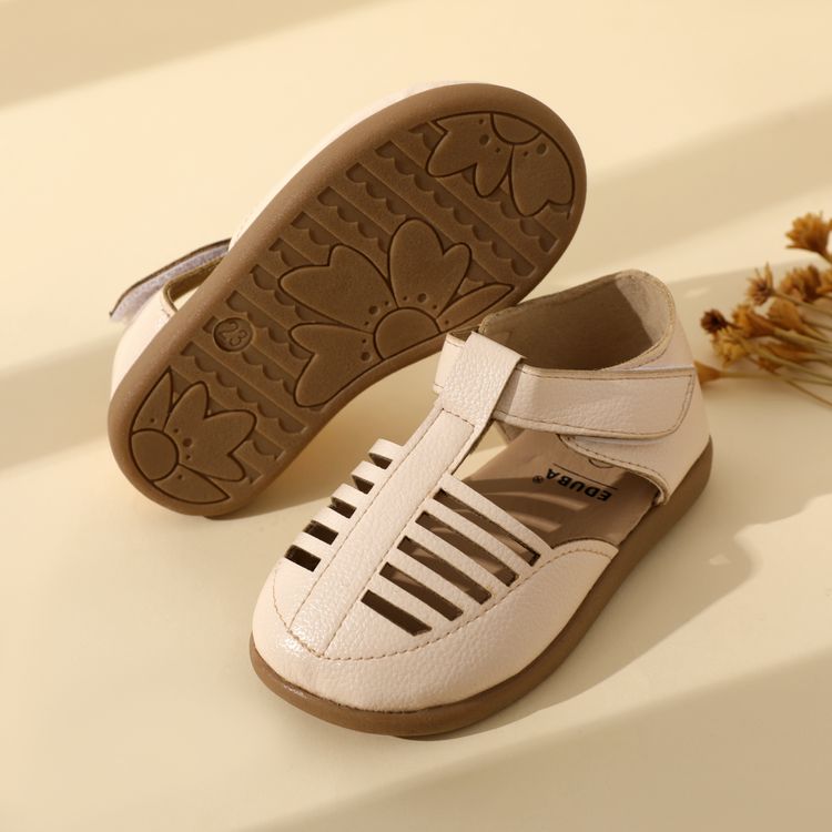 Toddler / Kid Solid Color Hollow Out Velcro Sandals Beige