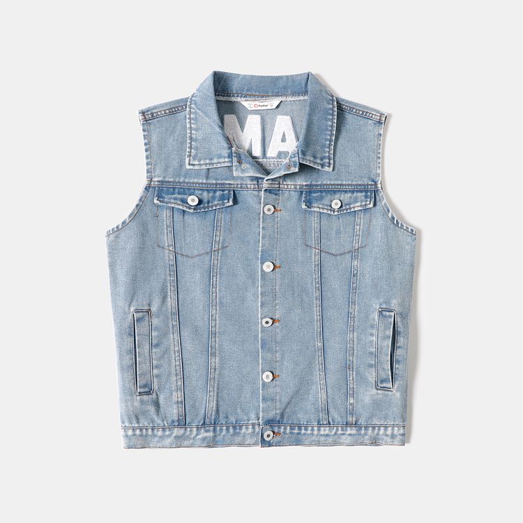 Letter Design Blue Denim Button Up 
