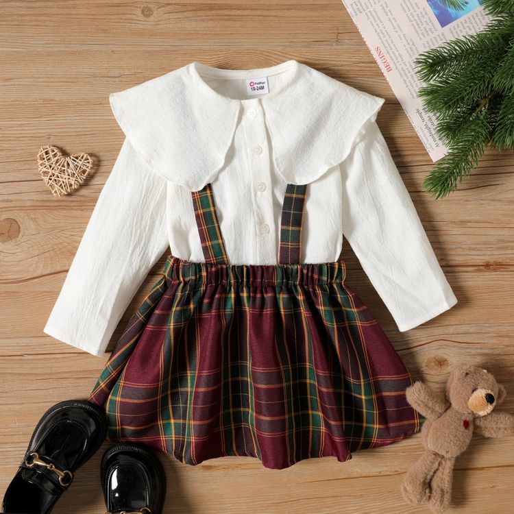 button design plaid suspender dress