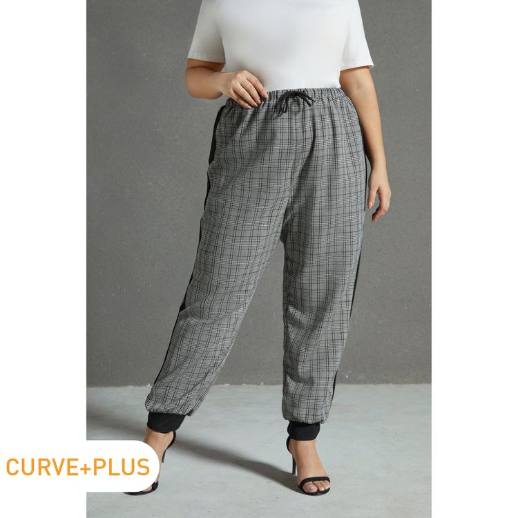 Size Casual Plaid Drawstring Pants 