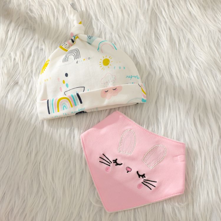 100% Cotton 4pcs Baby Girl Cartoon Print Long-sleeve Romper and Footed Pants Set Pink