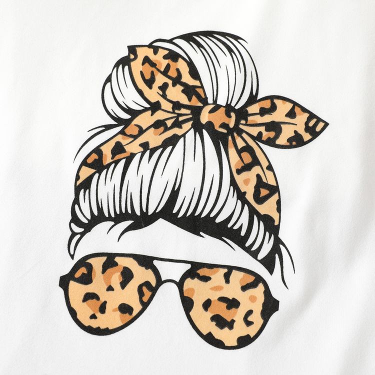 2-piece Kid Girl Cartoon Print White Tee and Leopard Print Layered Skirt Set White