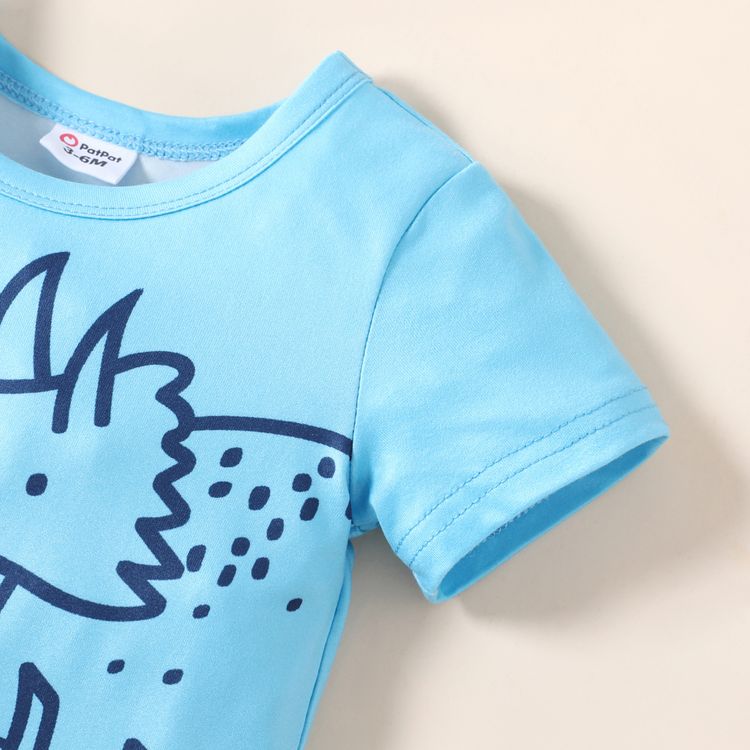 Baby Boy Stripe/Dinosaur Print Short-sleeve Romper Blue
