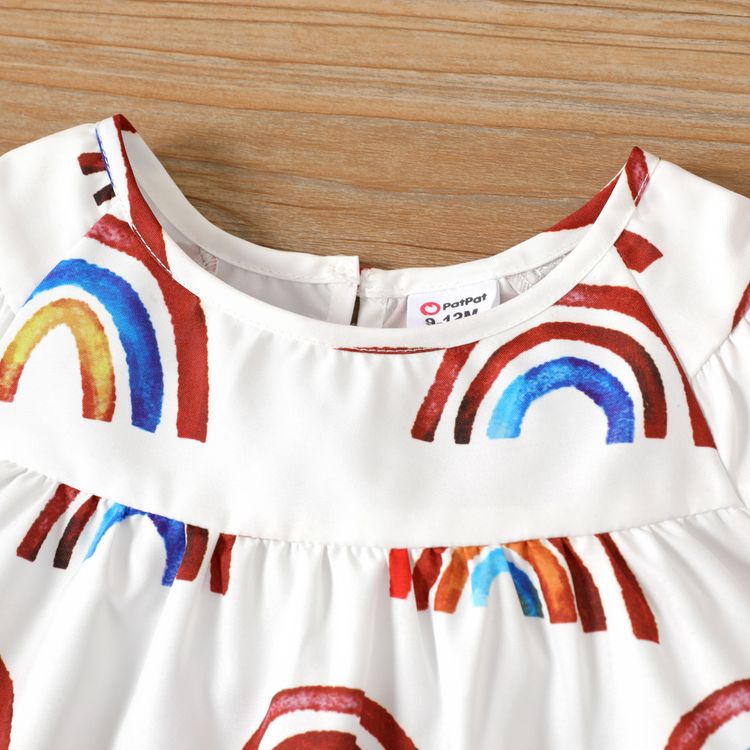 2pcs Baby Girl All Over Rainbow Print Cap Sleeve Top and 100% Cotton Shorts Set Color block