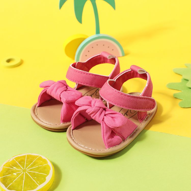 Baby / Toddler Solid Bow Decor Open Toe Denim Sandals Prewalker Shoes Hot Pink