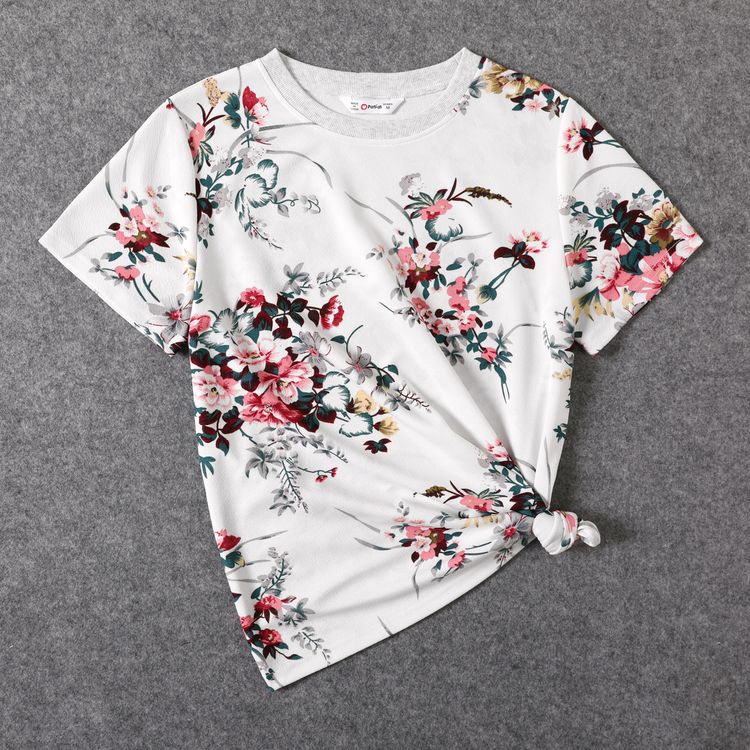 All Over Floral Print Short-sleeve T-shirts for Mom and Me White