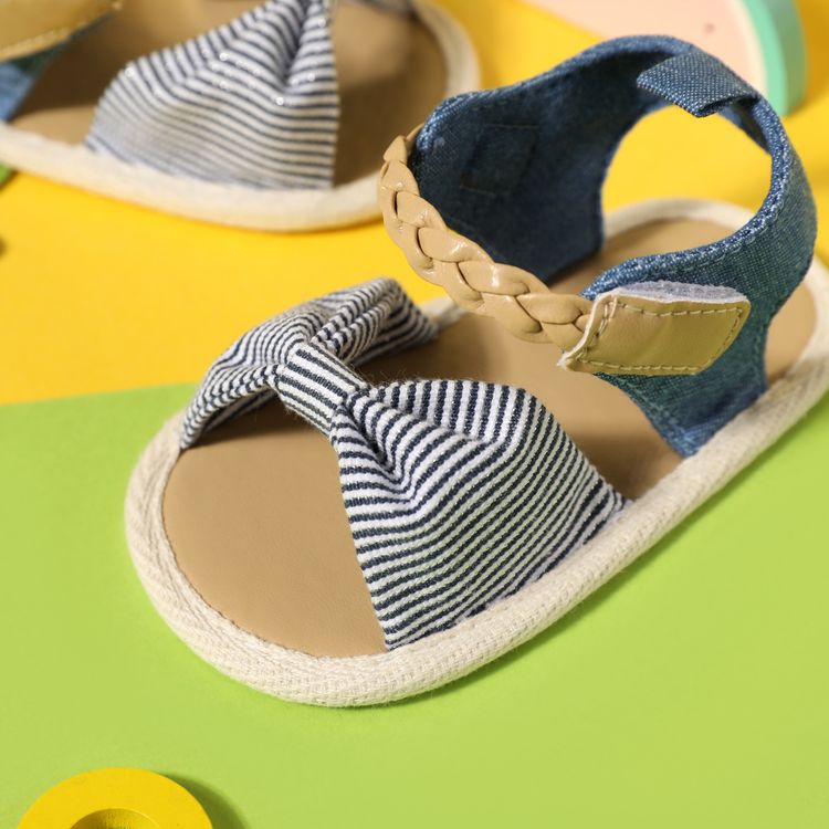 Baby / Toddler Braided Ankle Strap Stripe Bow Open Toe Sandals Prewalker Shoes Light Blue